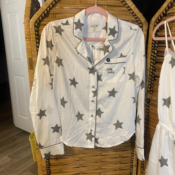 Gilly Hicks by Hollister Star Print Satin Pajama Set XS Top & Lace Romper NWT - Picture 5 of 11